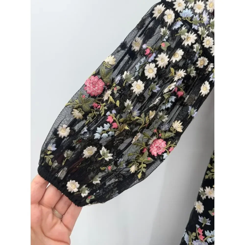 Mac Duggal Girls Floral Embroidered Dress - Black - 10 - New with tags